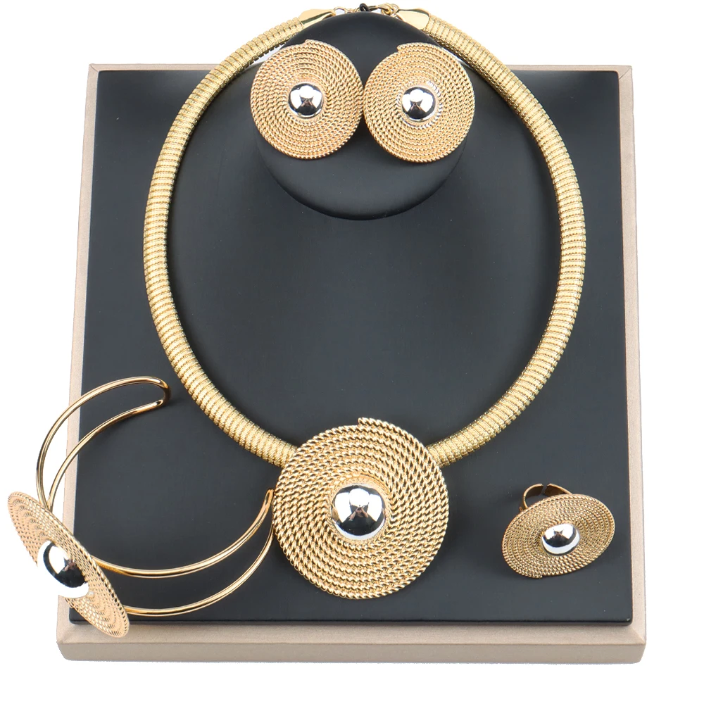 

Jewelry Sets For Women Dubai Gold Plated Earrings Necklace Pendant bracelet ring For Wedding Africa Bridal Gifts 2022 Trend