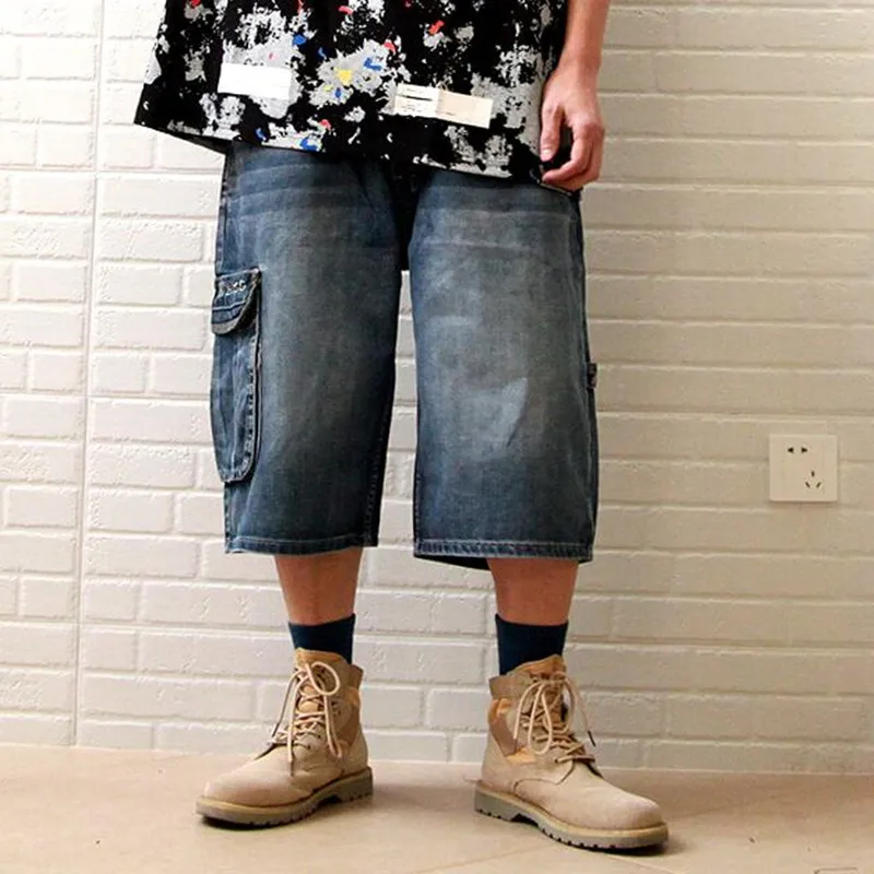 

Мужские Свободные мешковатые джинсовые короткие мужские джинсы Модная уличная одежда хип-хоп длинные шорты 3/4