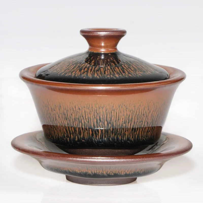 Jianzhan Tenmoku Gaiwan Кунг-фу Чайная чашка и блюдце с крышкой Китайский заєць-Fur Jian Ware JZ