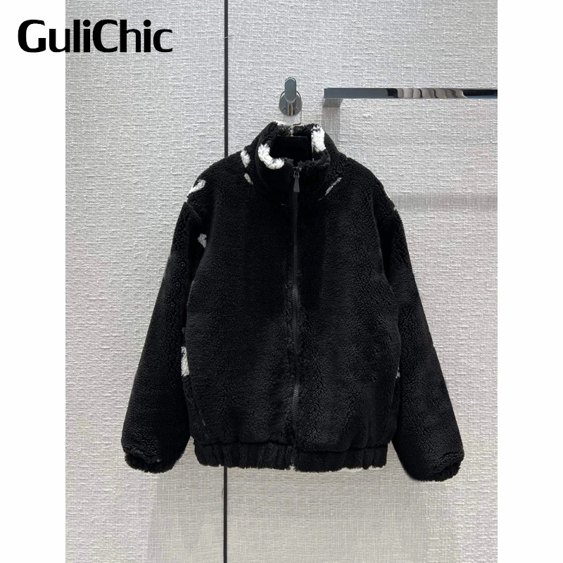 

10,8 GuliChic Женская Удобная теплая Свободная Повседневная плюшевая куртка на молнии с буквенным принтом