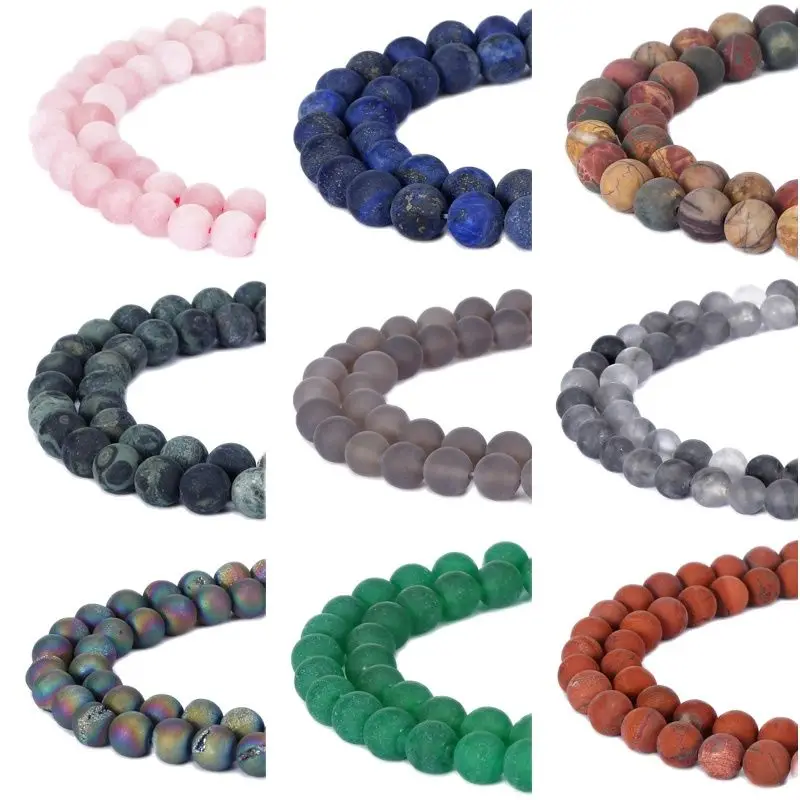 

Wholesale Natural Stone Beads Black Matt Onyx Lapis Rose Pink Quartz Stone Loose Beads For Diy Jewelry Making Bracelets 4-12mm