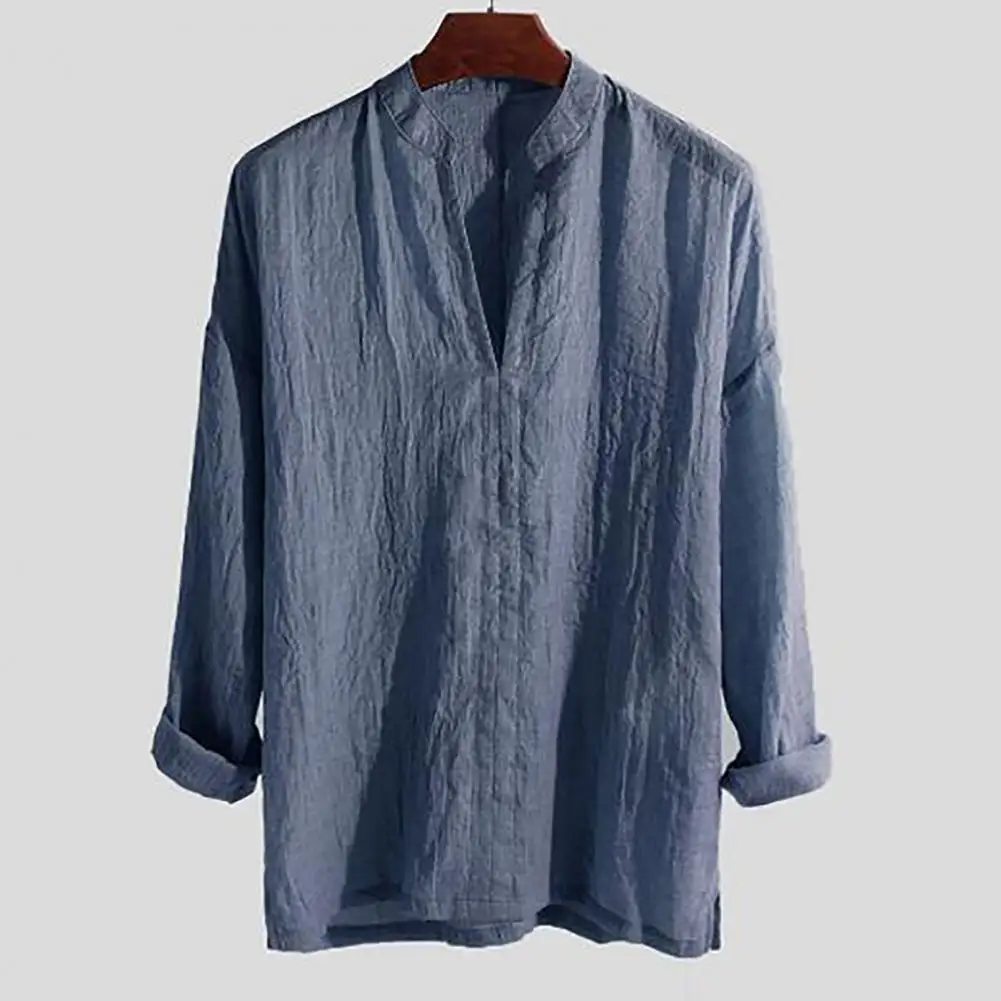 

Stylish Male Shirt All-match Moisture-wicking Top Men Linen Long Sleeve Shirt