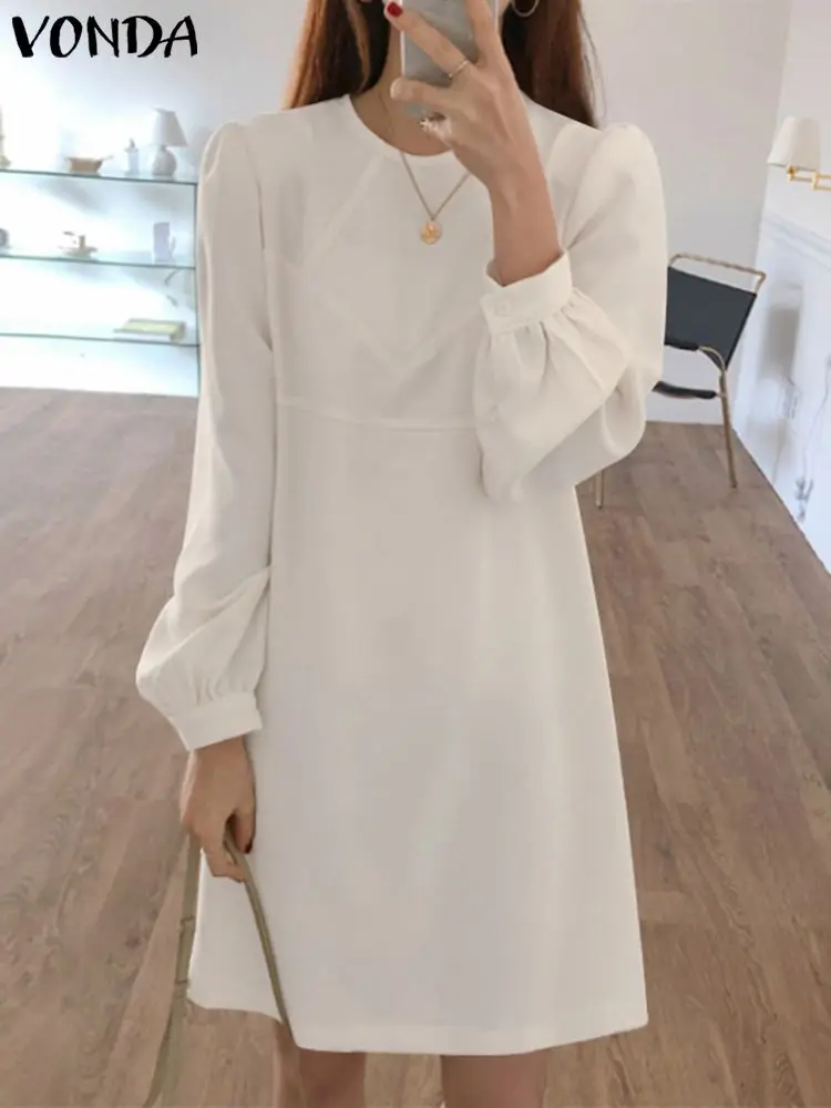 

Fashion Long Puff Sleeve Party Dress VONDA Women's Sexy Square Collar Pleated Dress 2022 Summer Casual Loose Short Mini Vestidos