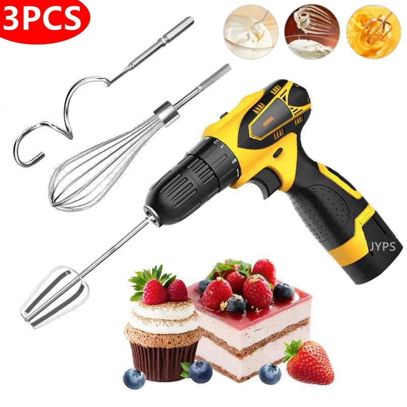 1/3pcs Stainless Steel Hand Mixer Electric Egg Beater Cream Dough Mixer for Cordless Drill Whisk Baking kitchen Accessories