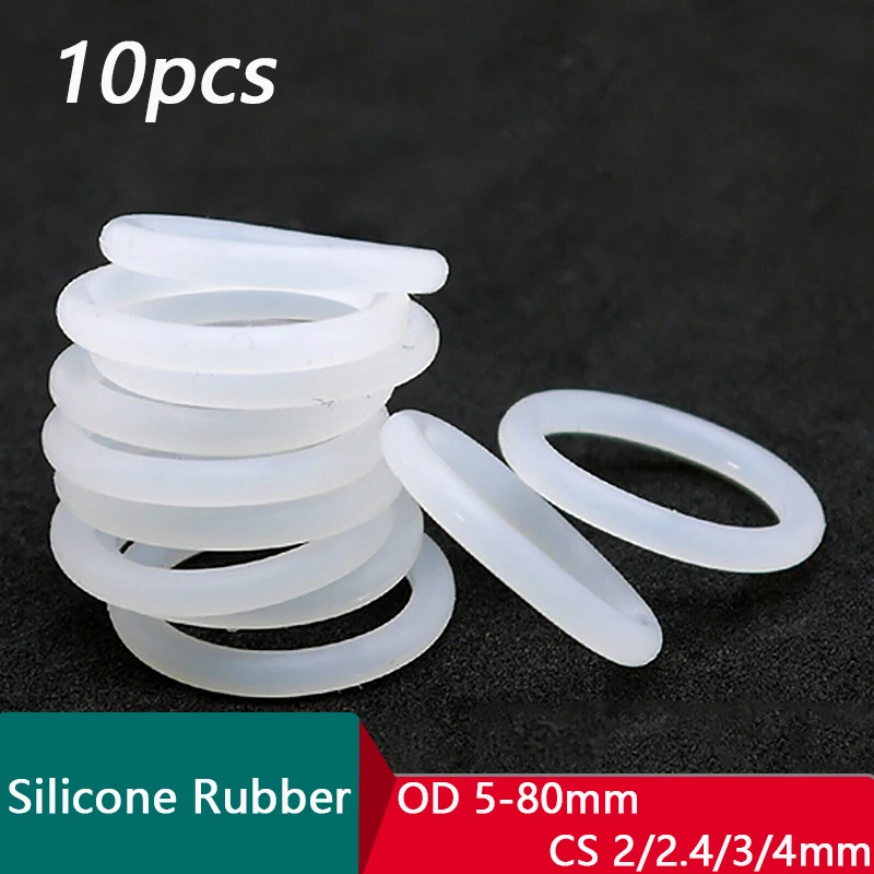 

10pcs Thickness 2/2.4/3/4mm White Rubber Seal Ring OD 5-80mm Heat-Resistant Food Grade Silicone O-Ring