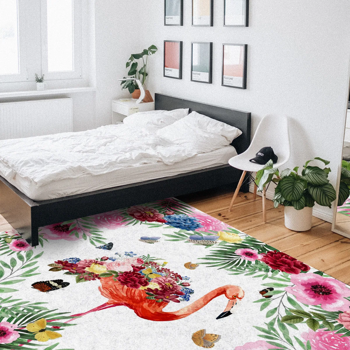 Тропический акварельный ковер с фламинго цветами бабочками декоративные