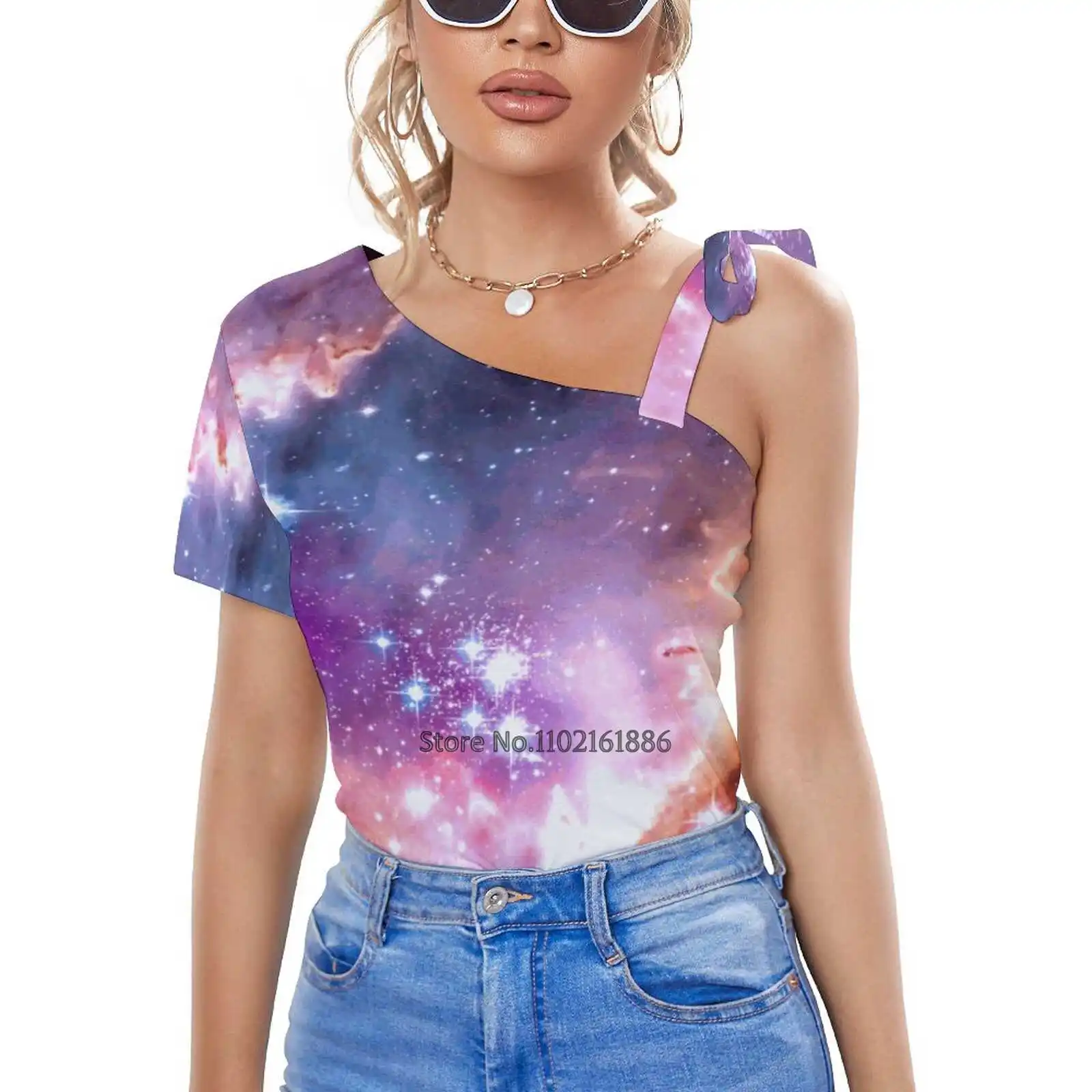 

Deep Space Dream Zipper Sexy T-Shirt Casual Tops Hollow Pullover Ladies Top T Shirts Space Hubble Star Galaxy Galaxies Stars