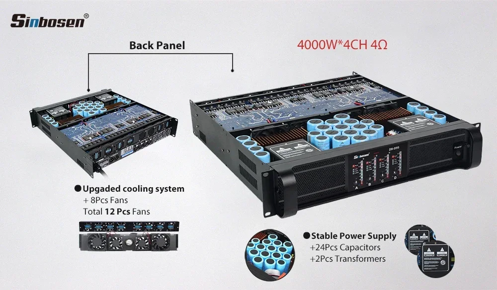 DS-20Q Sinbosen 4000 Вт звук 4-канальный профессиональный аудиоусилитель мощности