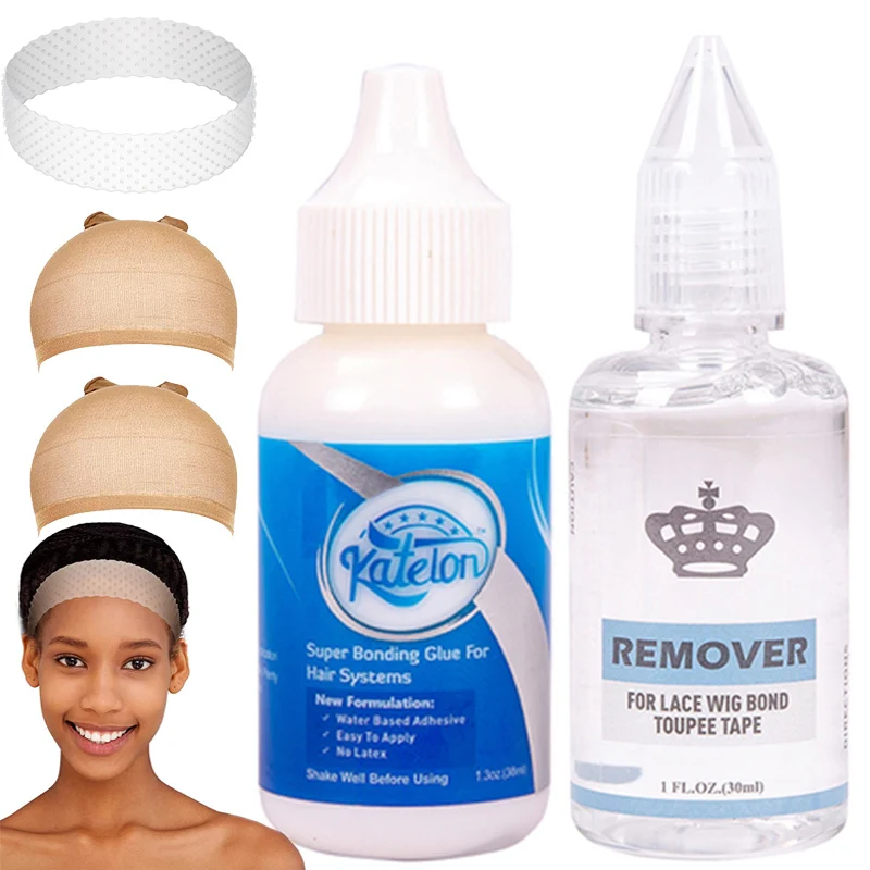 

Hair Replacement Adhesive Waterproof Lace Glue Strong Hold Wig Bonding Glue For Toupee+Adhesive Remover+Silicone Wig Grip Band