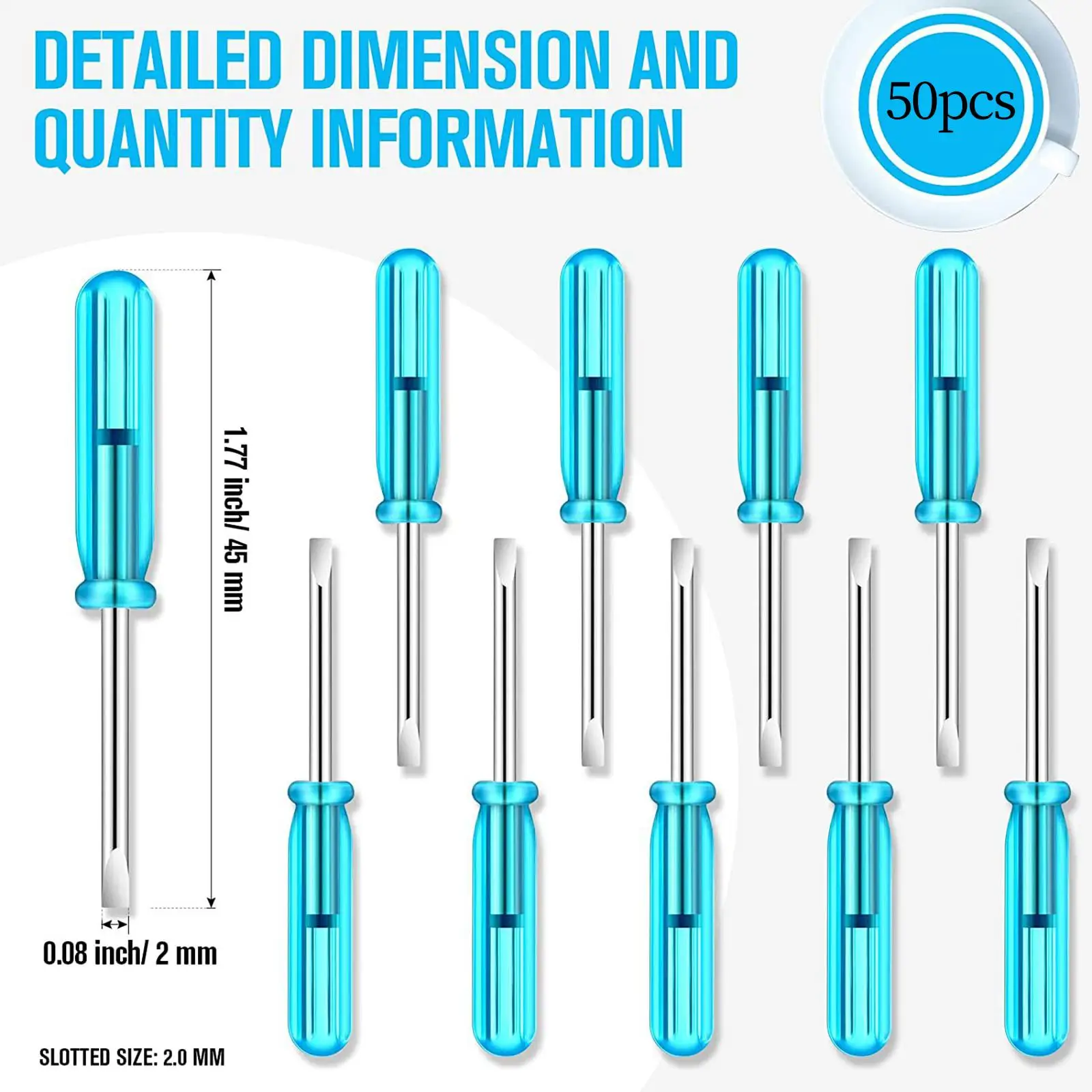 Набор мини-отверток толщиной 2 мм 50 шт. для ремонта игрушек с синей ручкой