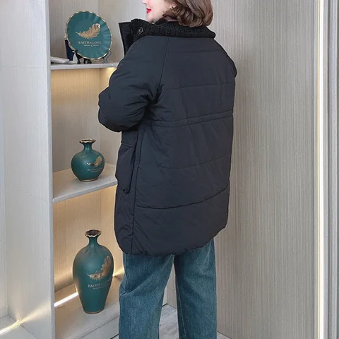 Женская пуховая хлопковая парка больших размеров, зимняя свободная модная теплая хлопковая стеганая куртка с большим карманом и воротником 276