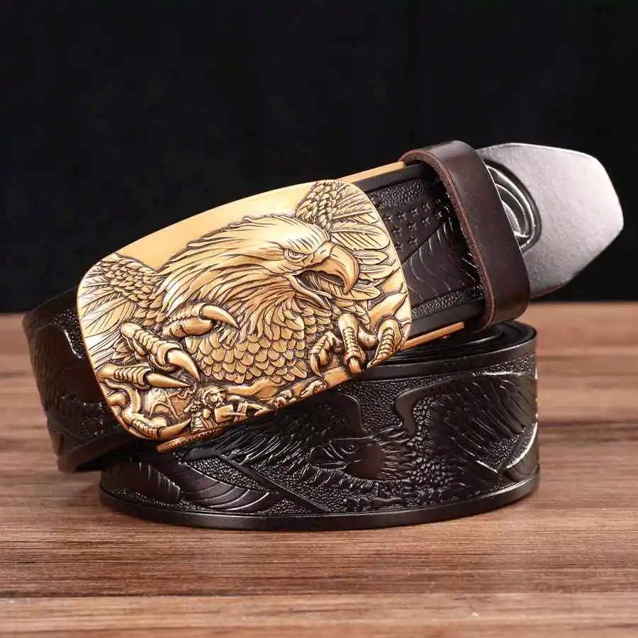 Men Genuine Leather Ratchet Belt Automatic Buckle Wide:35mm Male Waistband Fashion Strape