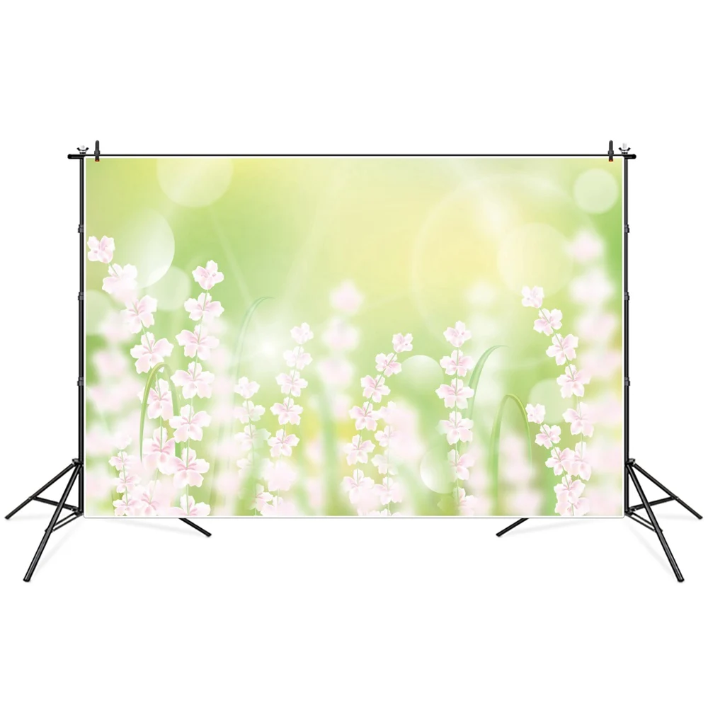 

Spring White Flowers Bokeh Photography Backdrops Light Dots Banner Poster Custom Baby Kid Party Decoration Photocall Backgrounds