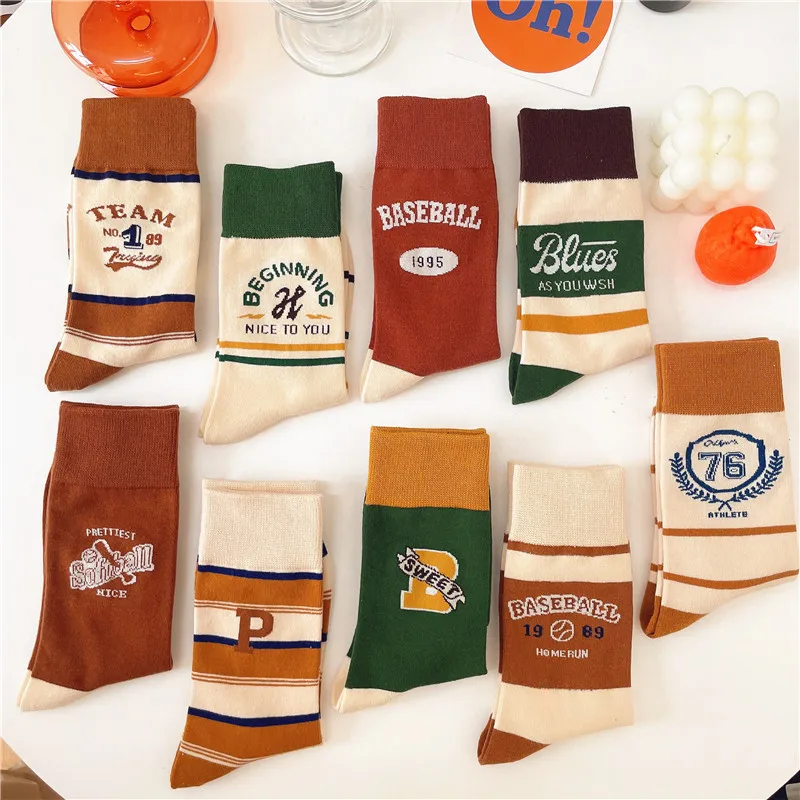 5 pairs New  baseball socks autumn and winter ins striped sports long tube socks pile socks kawaii socks  cute socks