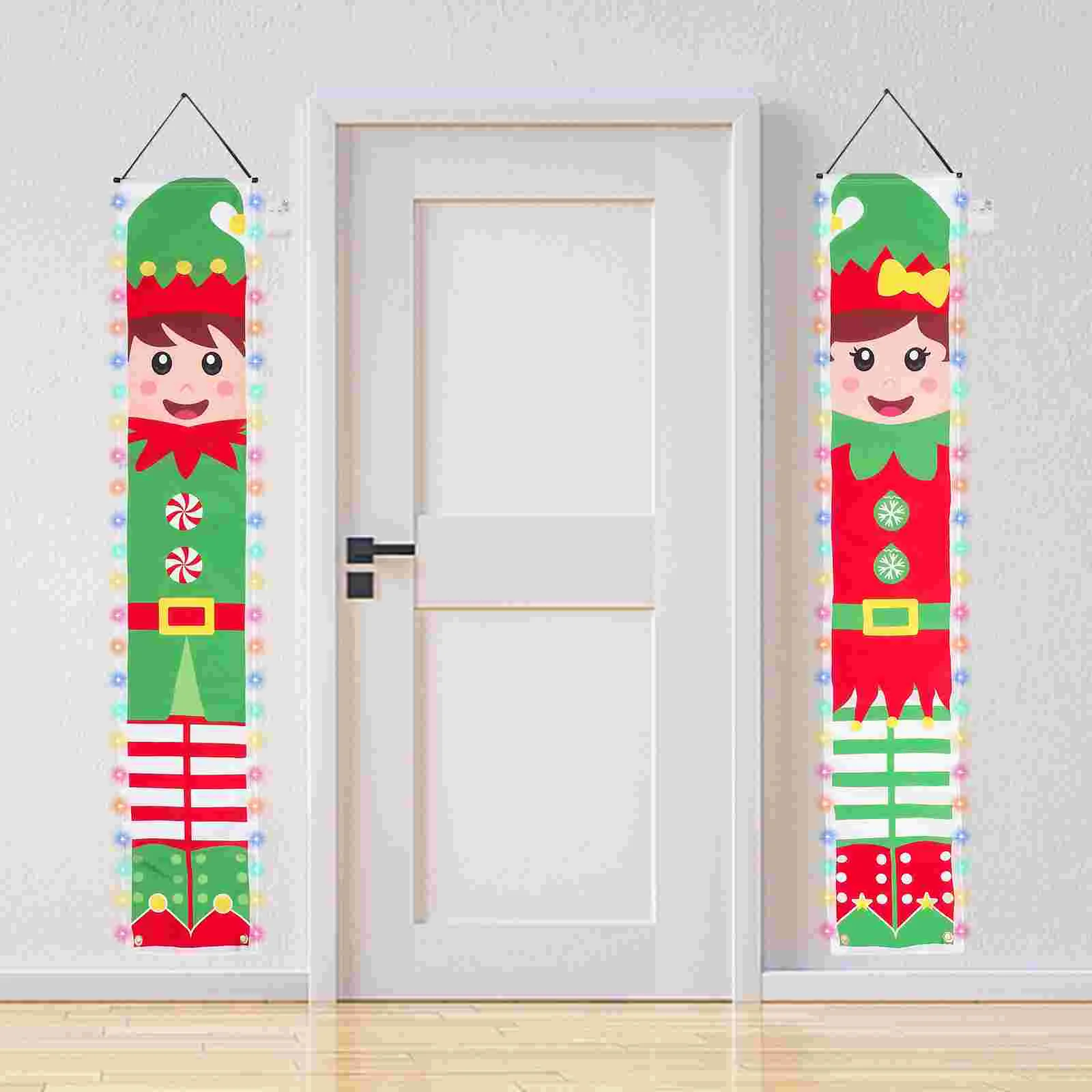

Christmas Porch Door Sign Banner Elf Xmas Hanging Decorations Holiday Decor Outdoor Decoration Front Couplet Party Welcome