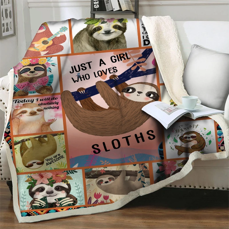 

Cartoon Lovely Sloths Blanket 3D Print Plush Throw Blankets For Beds Sofa Travel Picnic Nap Quilt Cover Sherpa Weighted Blanket