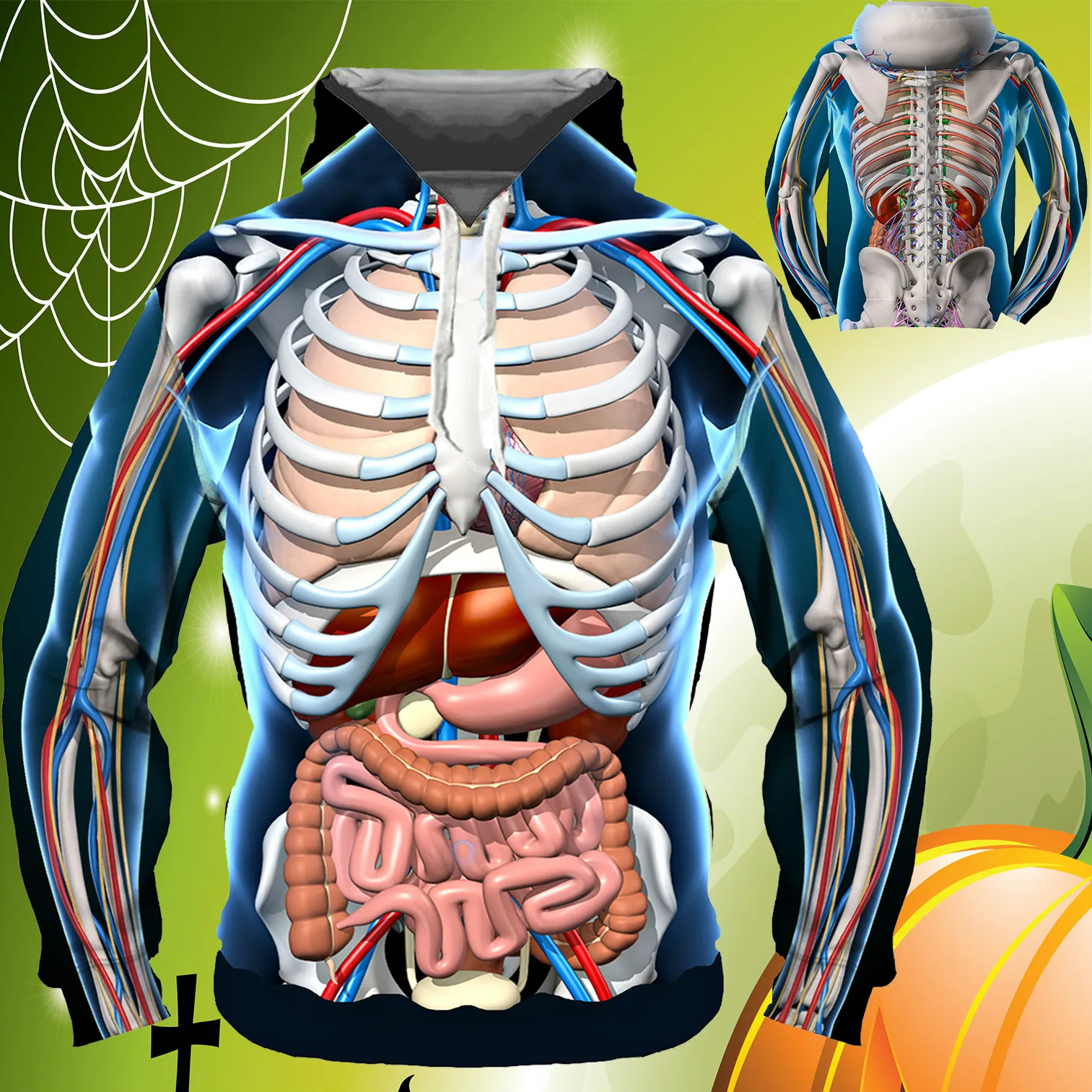 Mens Fashion Halloween Hoodie Horror Human Anatomy 3d Printed Sweatshirt Hip Hop Funny Cosplay Hoodies