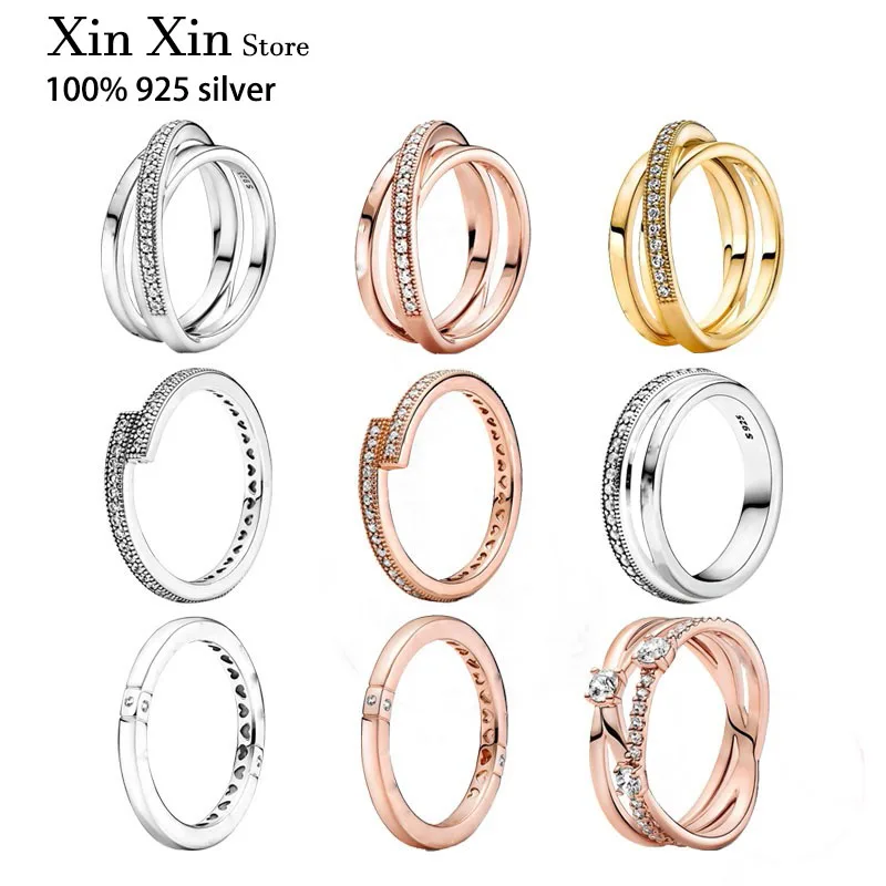 

2021 New100% S925 Silver Heart Wrong Circle Three-ring Ring Two-color Multi-ring Pendant Double-sided Pan Ring For Wowen
