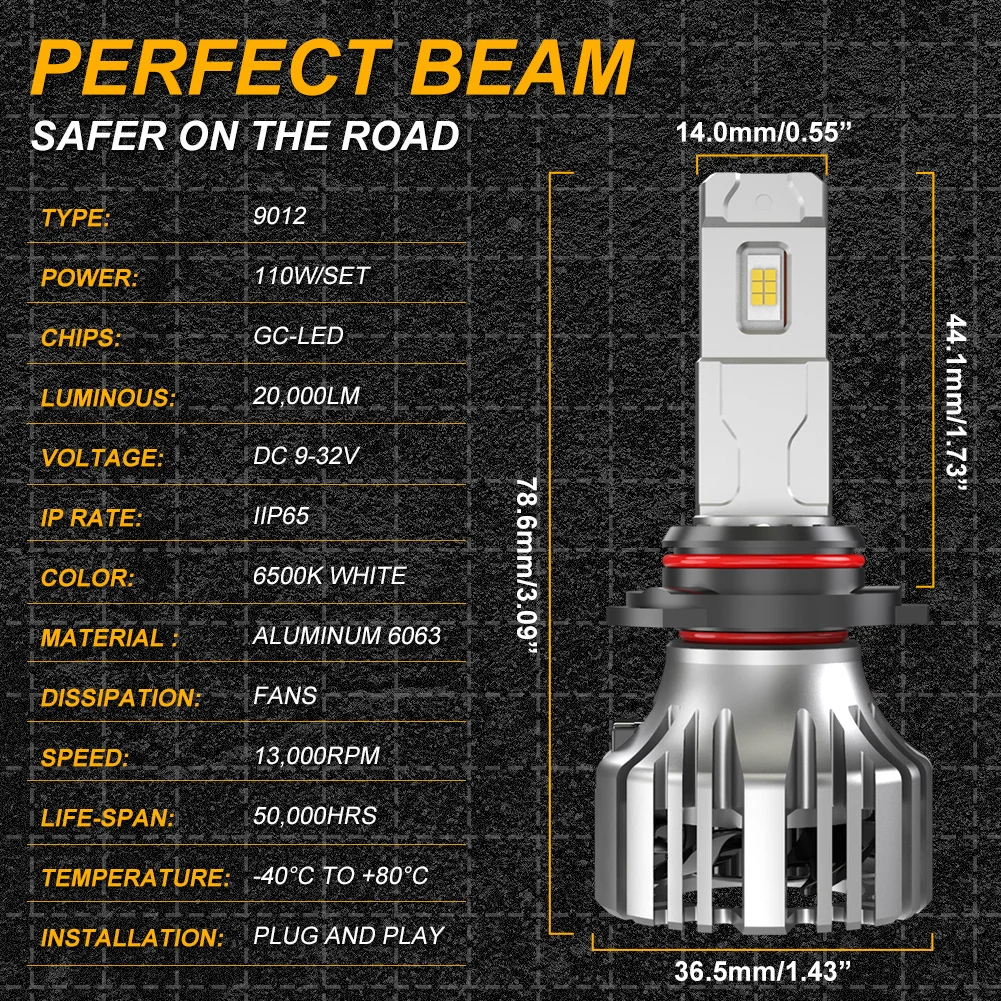 Katur 2x9012 HIR2 светодиодные лампы автомобильная белая фара Canbus 6500 лм 2023 K высокой
