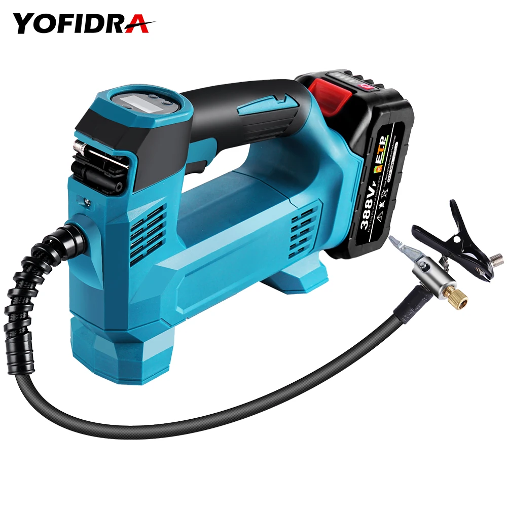 

Yofidra 18V Cordless Electric Air Pump 10.5kg/cm² For Makita 18V Battery Portable Handheld Car Air Inflator with 1/2 Battery