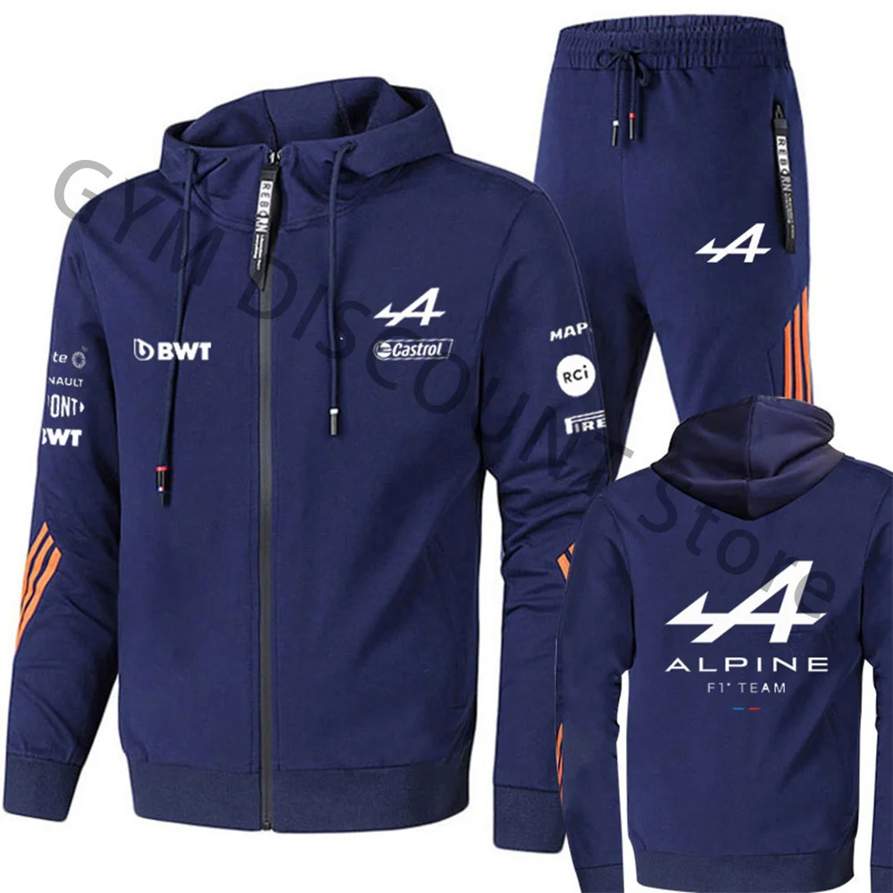

2022 Formula 1 Racer Alonso Alpine Team Racing Fans Spring Autumn Zipper Hoodie Tracksuit Men's Sets Clothes +Jogging Pants