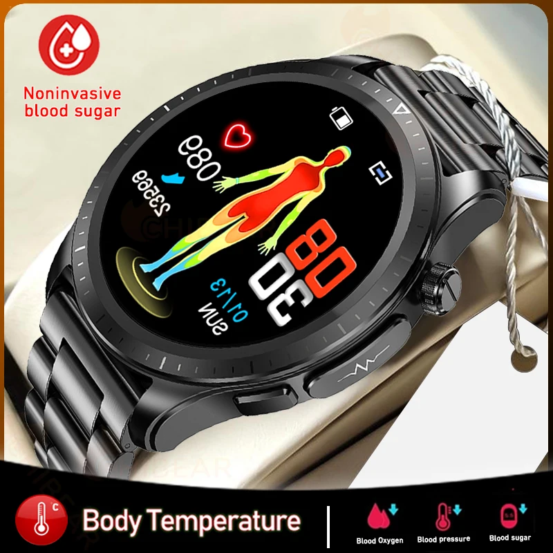 

Новые ECG+PPG Smart Watch Мужчины Женщины Неинвазивные Глюкоза крови Здоровье Часы Кровяное Давление Температурщик IP68 Водонепроницаемый Smartwatch