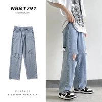 cargo pants men jeans casual summer korean fashion denim trousers hole distressed homme simple brand factory