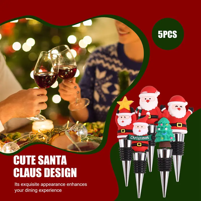 5 шт. пробка для бутылки вина рождественская декоративная многоразовые пробки