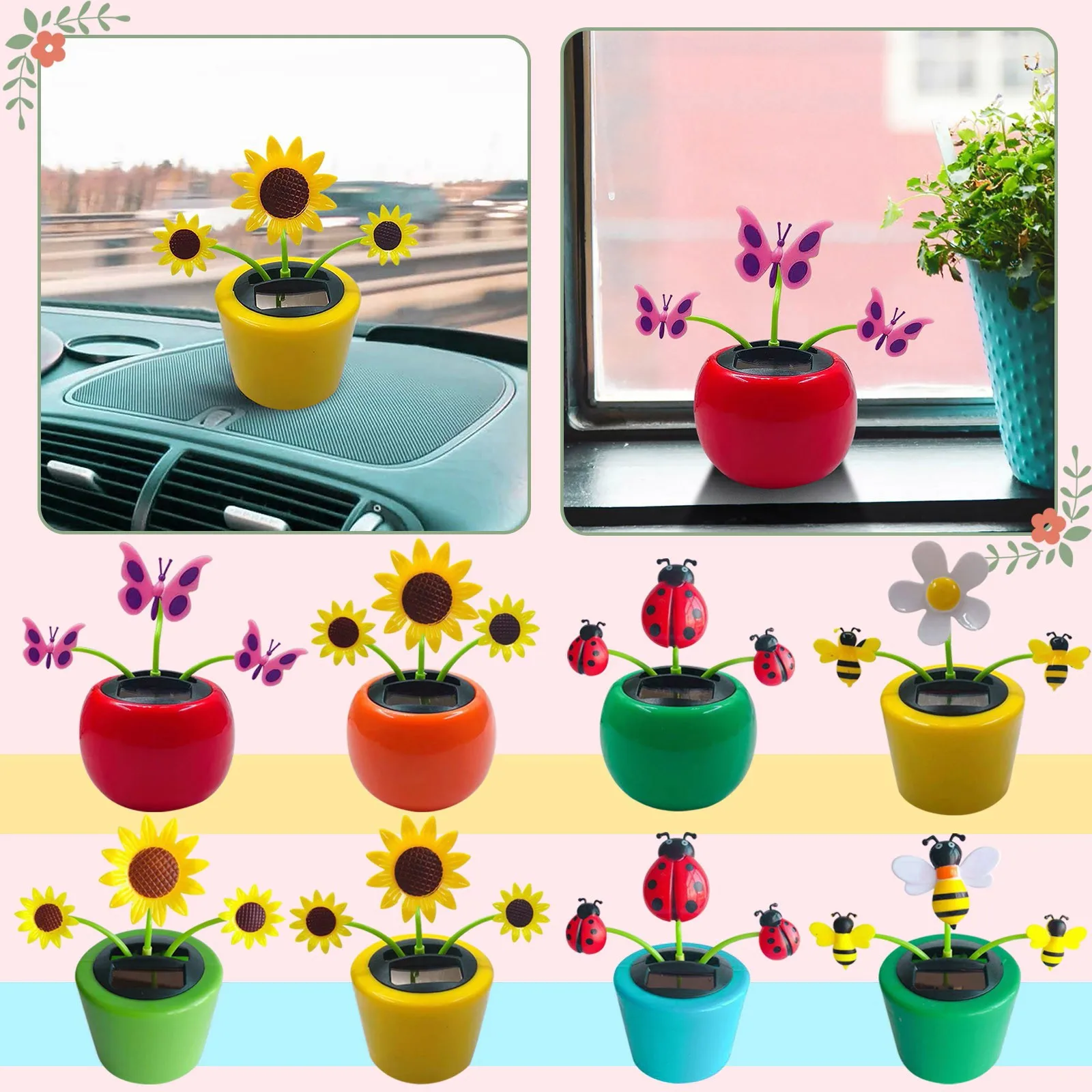 

Environmentally Solar Sunflower Car Ornament Auto Interior Swing Flip Flap Head Sun Flower Car Accessories Car Dancing Doll Car