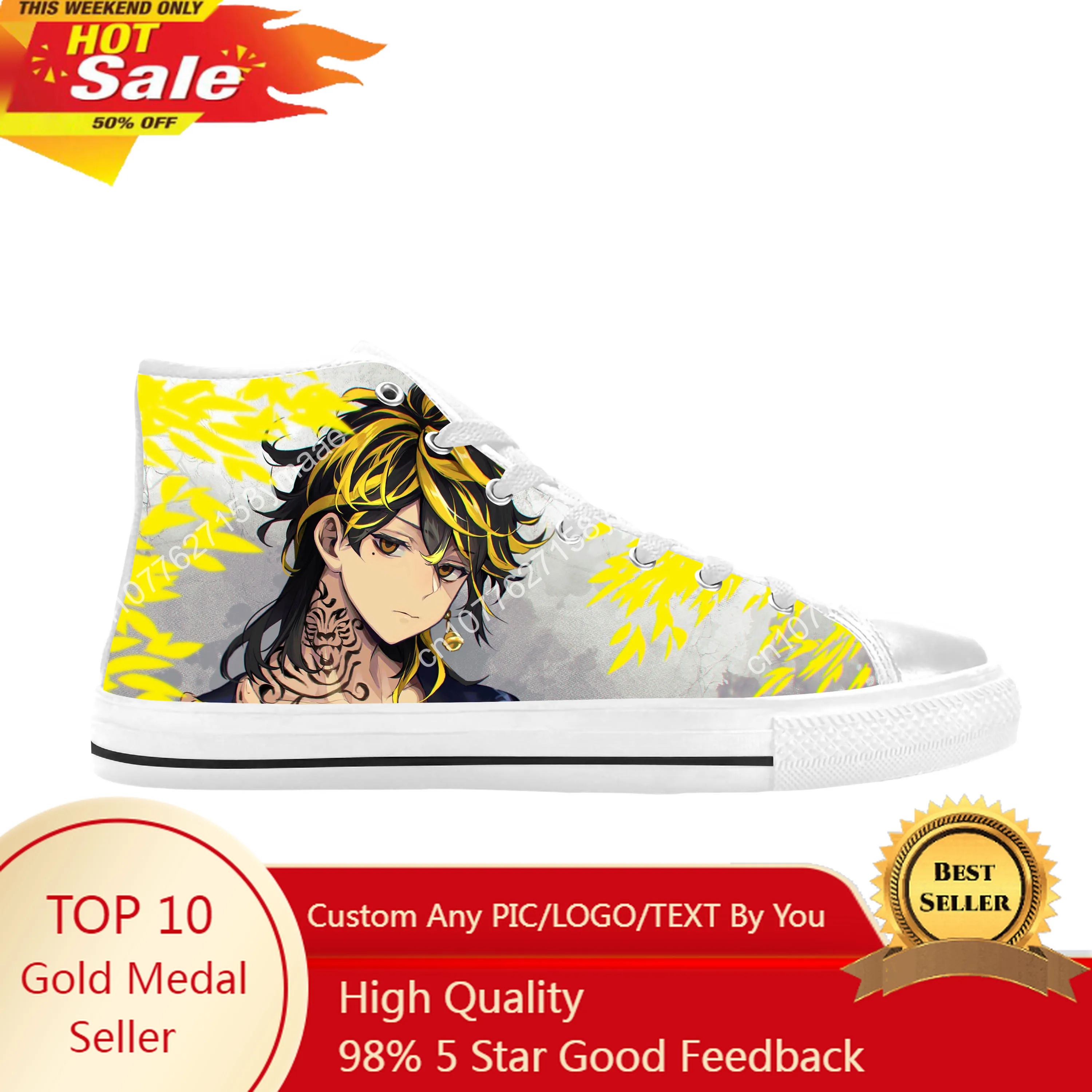 

Japanese Anime Tokyo Revengers Hanemiya Kazutora Casual Cloth Shoes High Top Comfortable Breathable 3D Print Men Women Sneakers