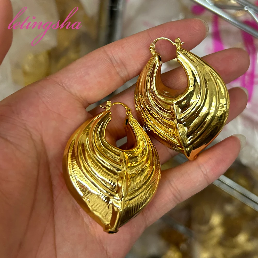 

Big Hoops Earrings Fashion Gold Plated Earrings Sets African Earring For Girls Gold Color Women Classic Brass Banquet For Lady