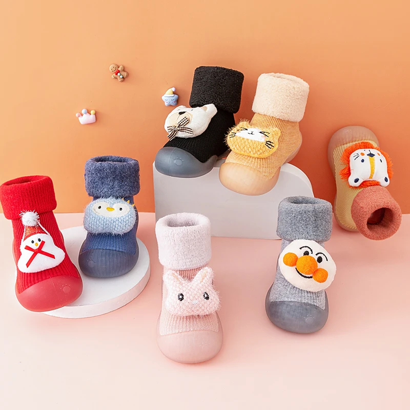 

0-3T Baby Boys Girls Winter Fluffy Socks Shoes Cute Cartoon Doll Infant Toddler Non-Slip Warm Thickened Floor Shoes First Walker