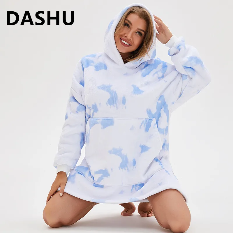 

Winter Sherpa Blanket Plush Fleece Family Matching Hoodie Girl Sweatshirt Super Long TV Fleece Blanket With Sleeves Dropshippin