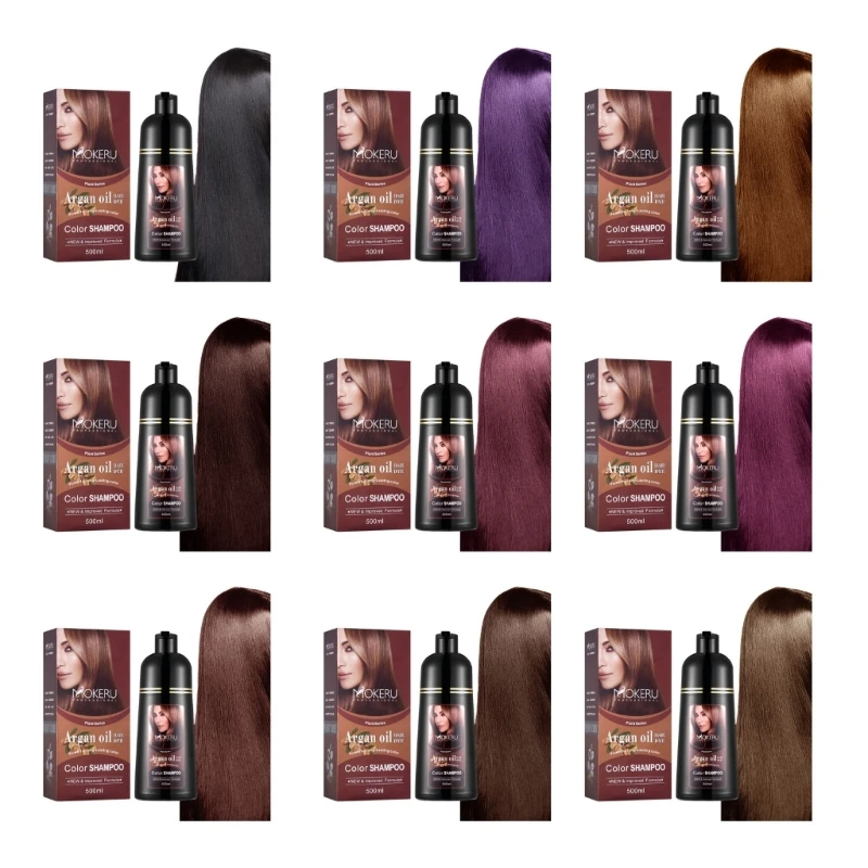 

Q1QD Dark Brown Argan OilHair Dye Shampoo 500ml Gray Coverage in Minutes Hair Color Shampoo Gray Silver Hair Instant Coloring
