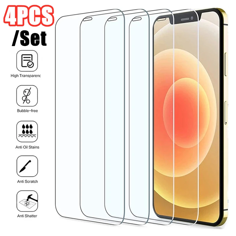

4PCS Tempered Glass for IPhone 11 12 Pro XS Max XR X Screen Protector For IPhone 13 Pro Max 7 8 6 6S Plus SE SE3 12 Mini 13 Mini