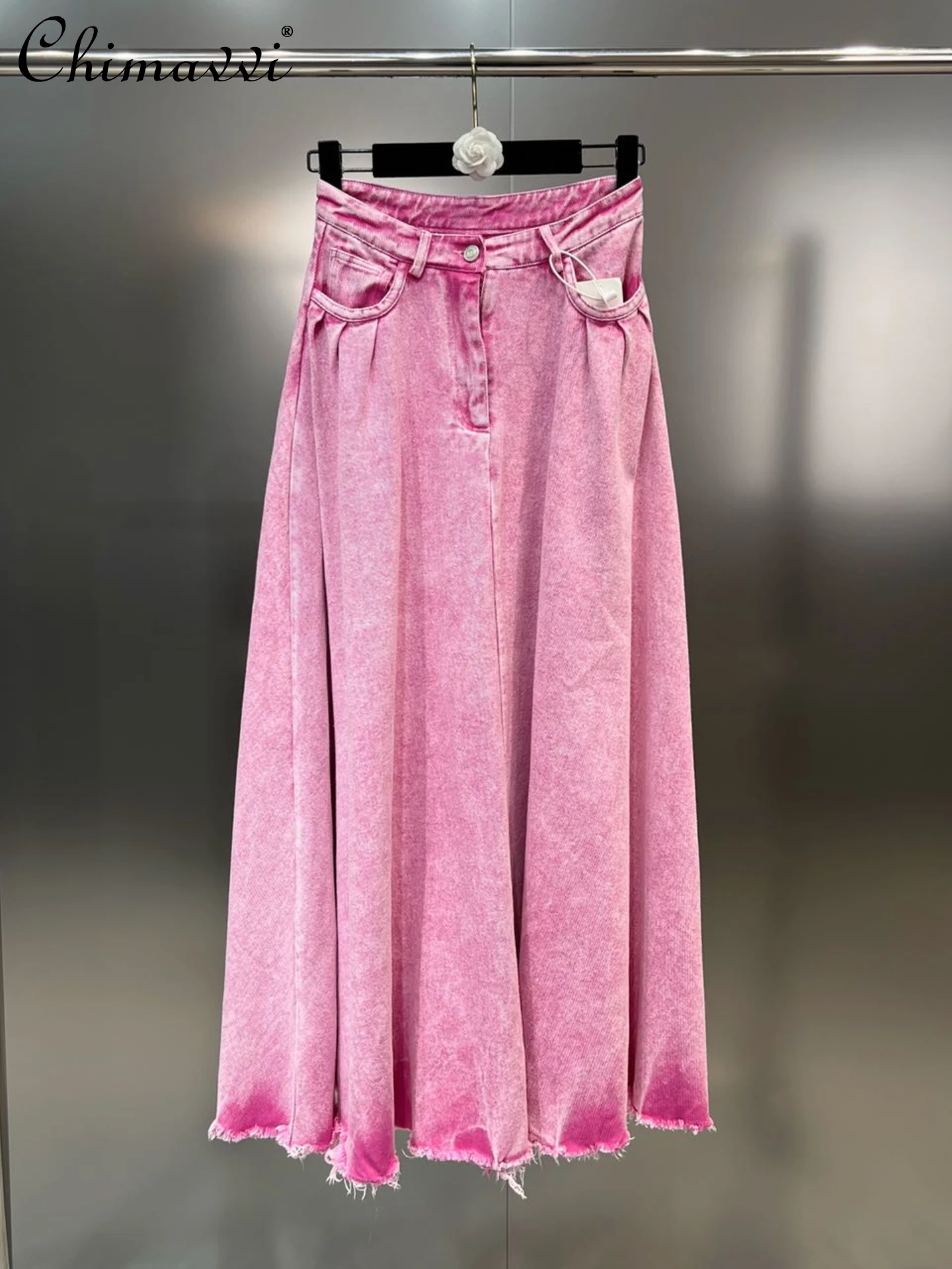 

Ladies New 2023 Summer Vintage Fashion Washed Pinch Pleated Puffy A- Line Skirts Streetwear High Waist Slimming Denim Skirt