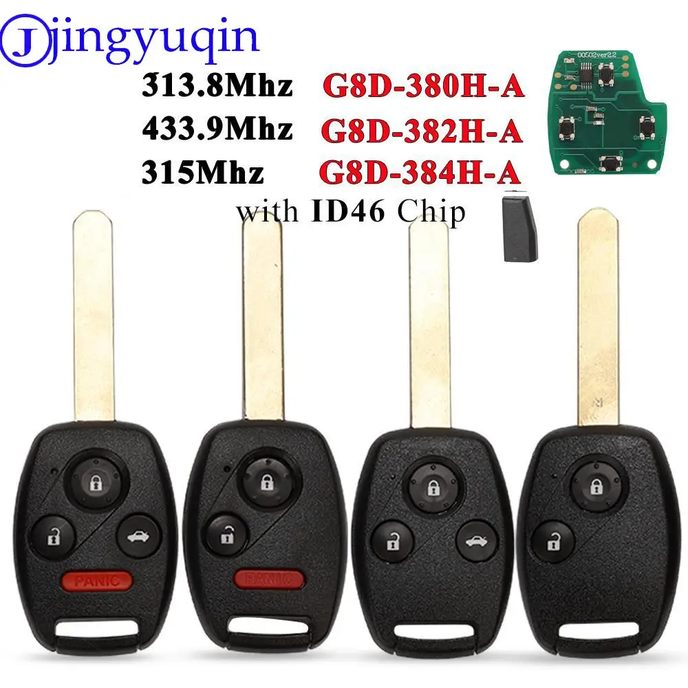 jingyuqin 10PS 433MHZ With ID46 Chip Remote Car Key Fob For Honda Cr-V Civic Insight Ridgeline Accord G8D-382H-A G8D384H-A /380H