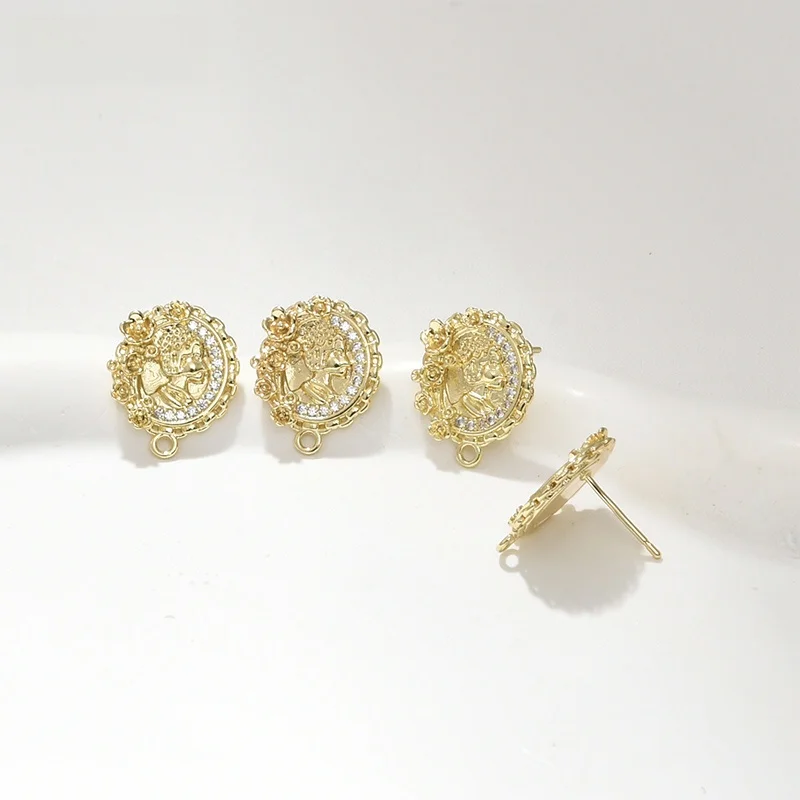 4K Gold Plated Oval Flower Beau Headband Hanging Silver Needle Earrings Stud DIY Homemade Ear Rings Accessories