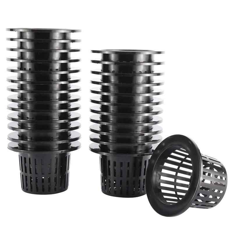 

50 Pack 4.33 Inch Net Cups Slotted Mesh Wide Lip Filter Plant Net Pot Bucket Basket For Hydroponics Aquaponics Orchids