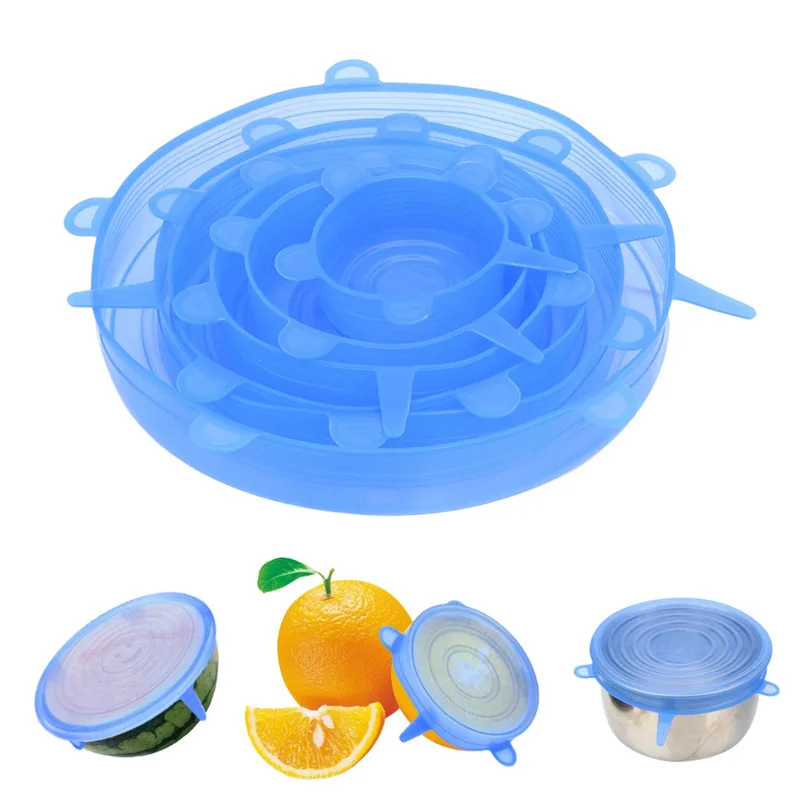 

6PCS Silicone Fresh-keeping Cover Reusable Stretch Canning Lids Refrigerator Microwave Airtight Plastic Wrap Kitchen Accessories
