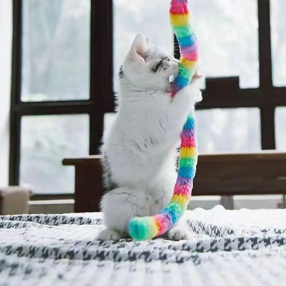 

Super Cute Big Eyes Rainbow Caterpillar Teaser Stick Interactive Toys Pet Supplies For Relieve Boredom