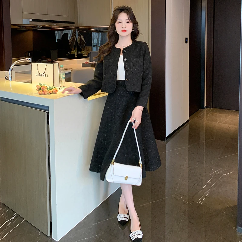 Роскошные модные осенне-зимние костюмы с юбкой Женская Корейская короткая