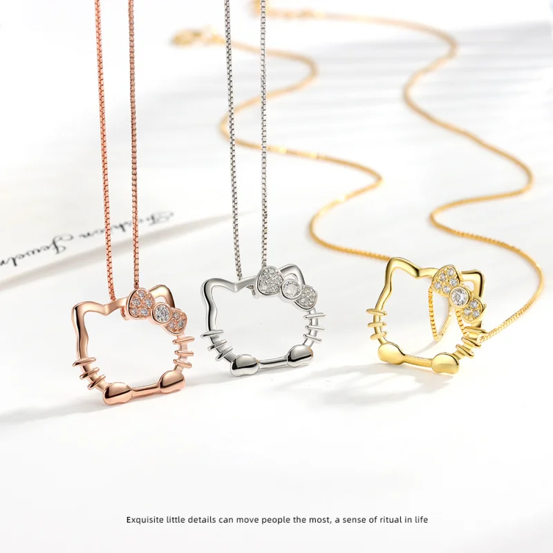 

Hello Kitty Necklace S925 Sterling Silver Kawaii Kt Cat Niche Design Clavicle Chain 2022 New Style for Girlfriend Birthday Gift