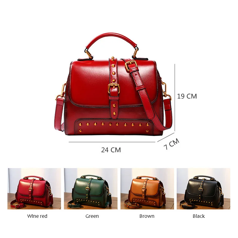 Классическая женская сумка через плечо винтажная из натуральной кожи большая