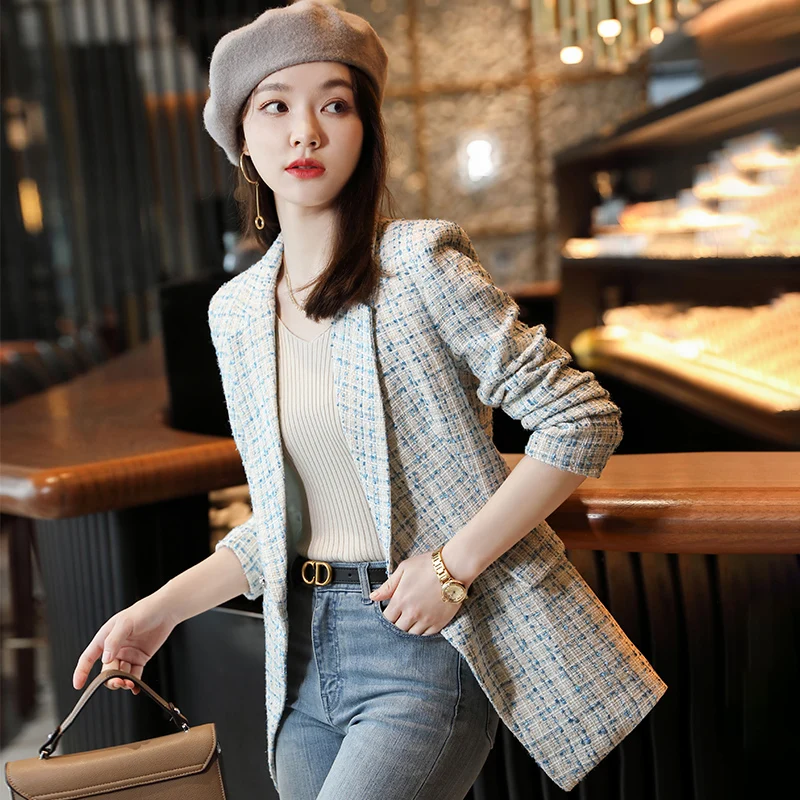 Spot wholesale black hooded suit coat (female) autumn 2022 new small Korean loose casual double breasted suit trendy top
