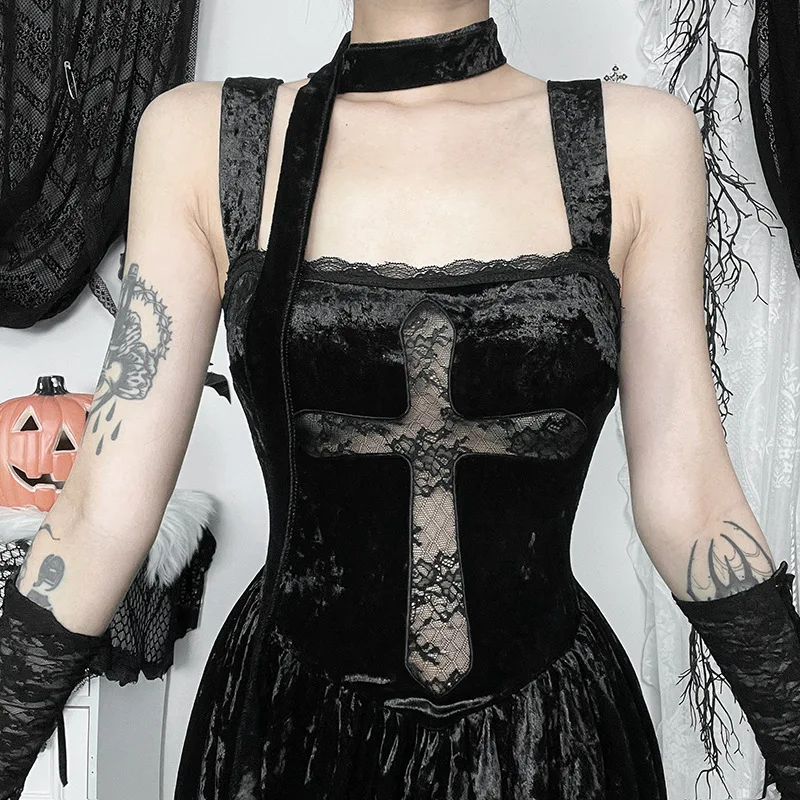 Осенне-весеннее новое стильное темное готическое сексуальное облегающее платье