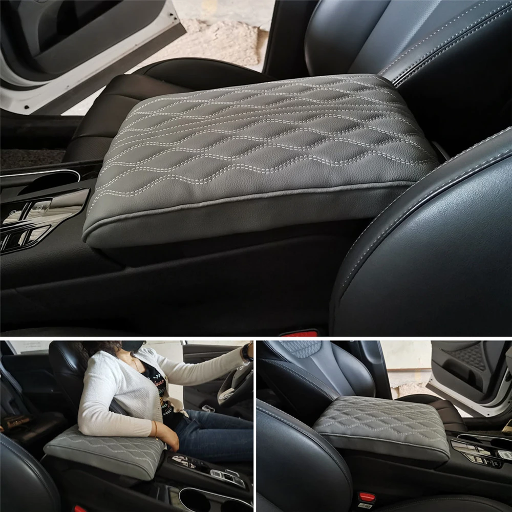 Wave Embroider PU Leather Car Armrest Mat Center Console Arm Rest Protection Cushion Auto Armrests Storage Box Cover Pad 4
