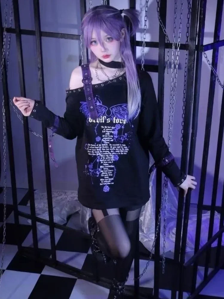 Футболка Y2k в стиле панк с открытыми плечами 1920-х годов гранж свободная