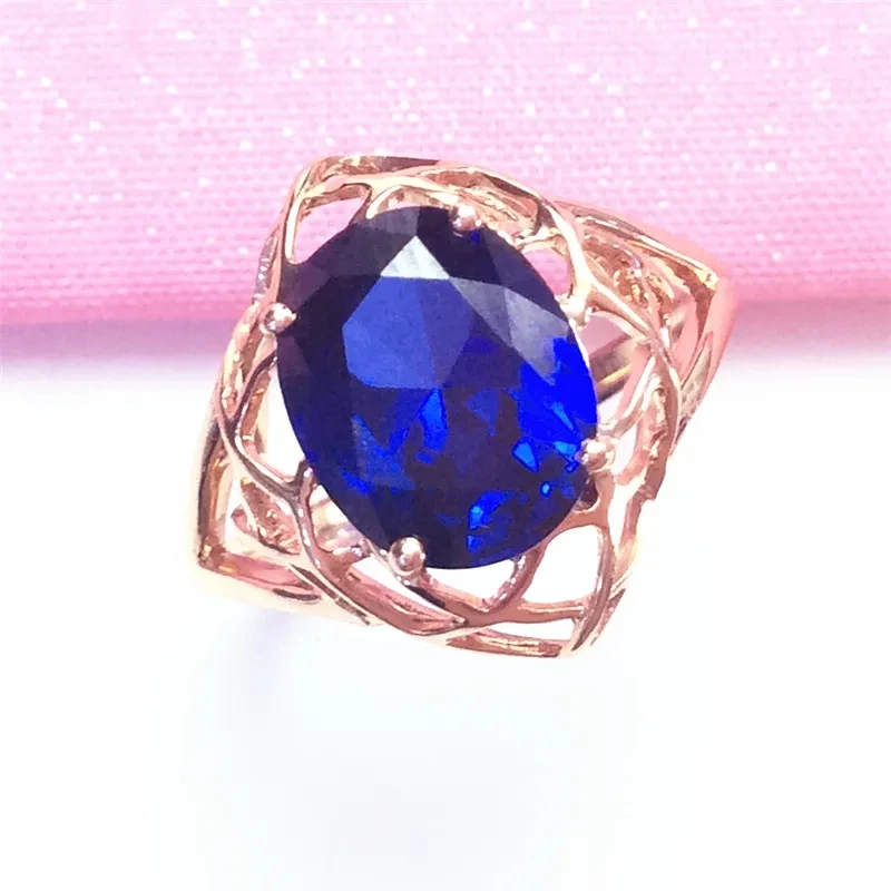 

Чистое русское 585 фиолетовое позолоченное 14 к розовое золото в Корейском стиле блестящая простая версия Элегантное синее каменное кольцо