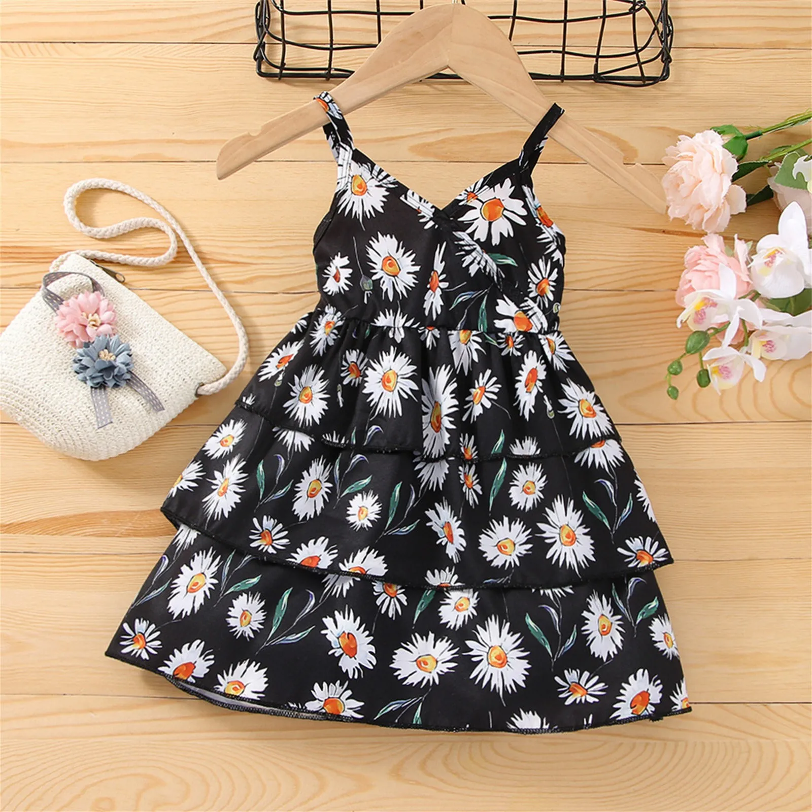 

Toddler Baby Girl Dress 2023 New Girls Summer Sleeveless Suspender Floral Print Dress Casual Beach Sundress For 1 2 3 4 Years